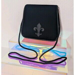 Black Velvet Fleur de Lis Crossbody Evening Bag Gothic Regal Purse vintage 1990